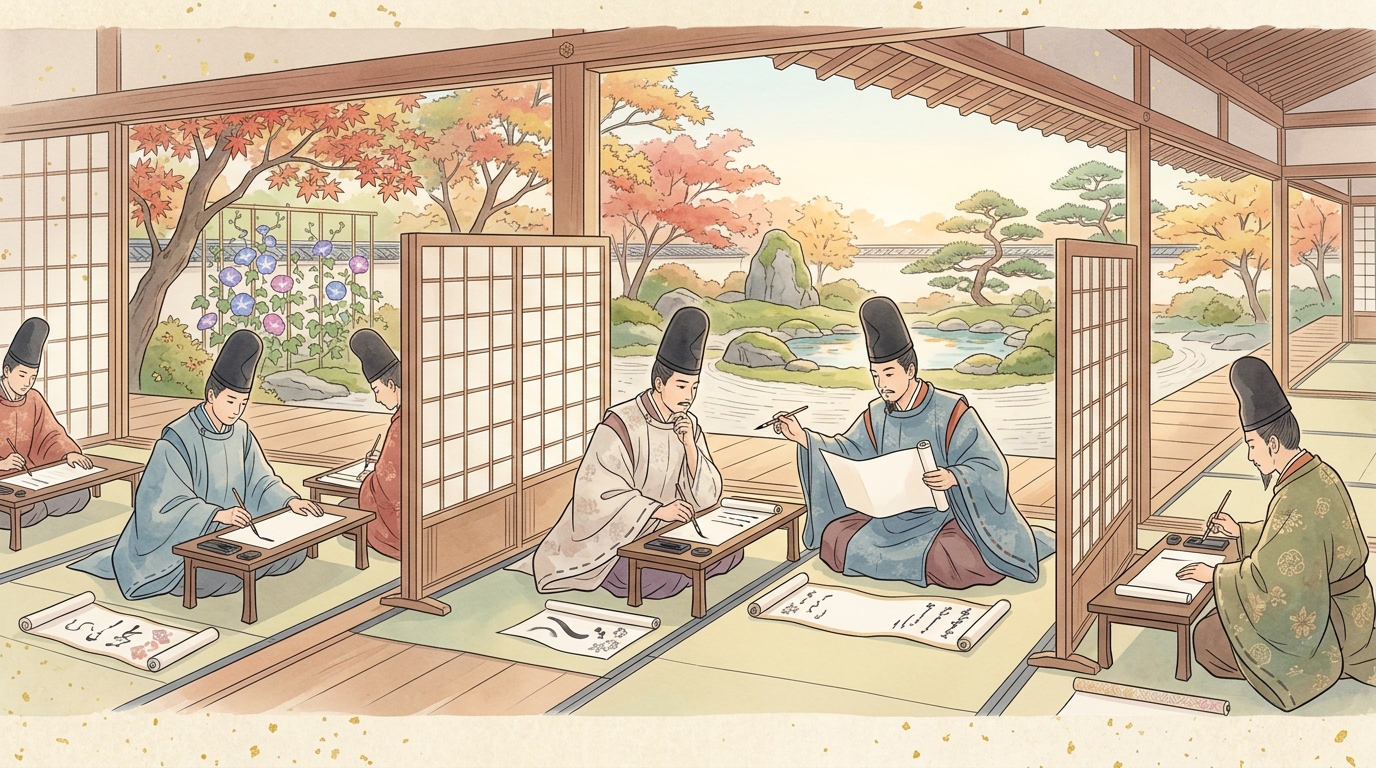無常観と対比構造を読み解く記述問題演習イラスト