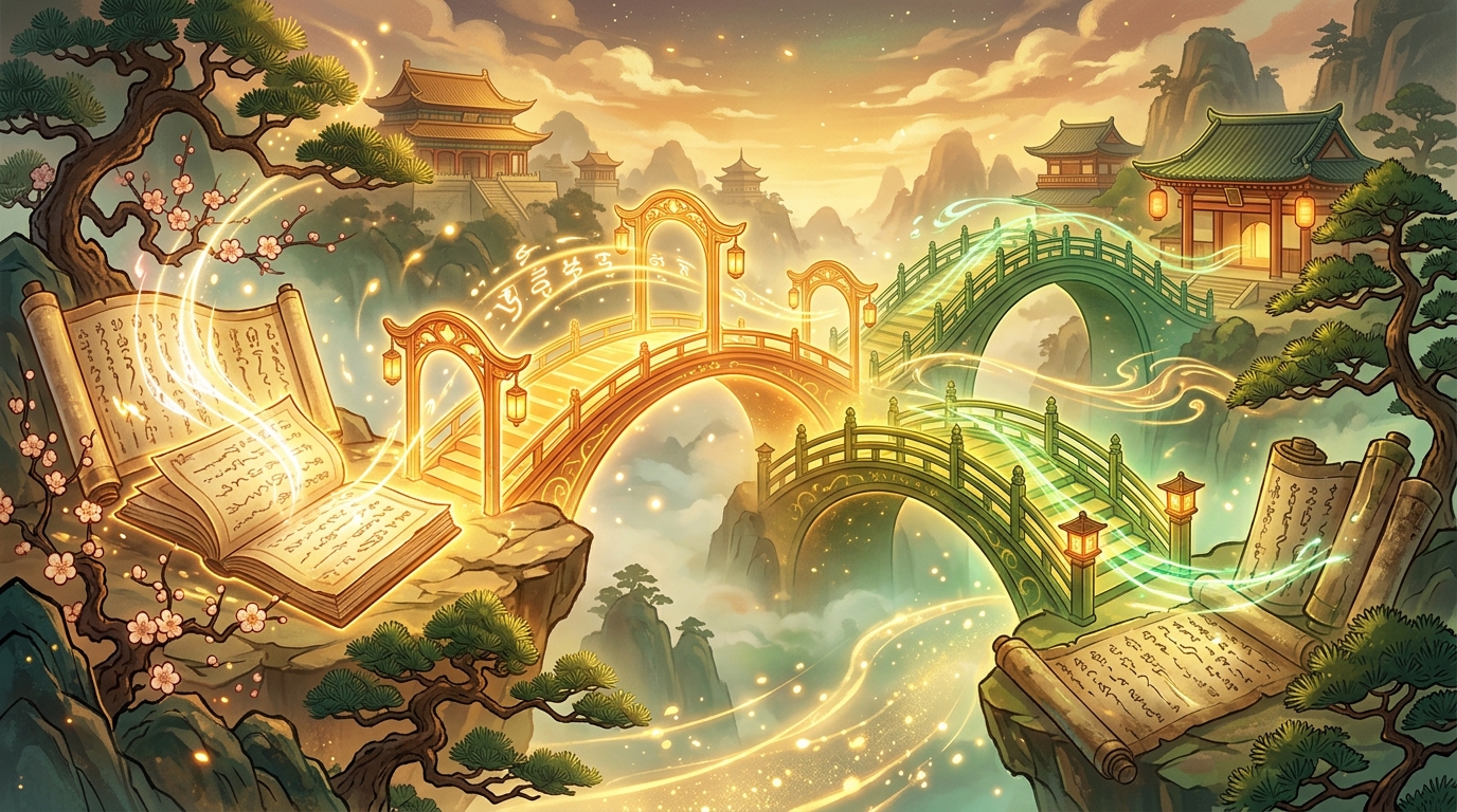古代中国語の語順と日本語の語順を繋ぐ返り点システムの概念図解イラスト