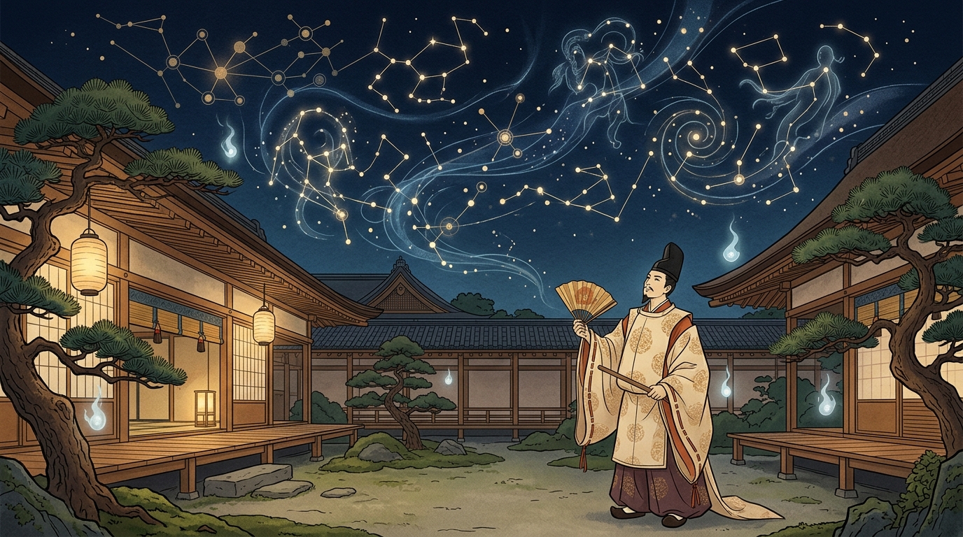 大鏡の花山院の出家で安倍晴明が夜空の星を見て帝の退位を予言する場面