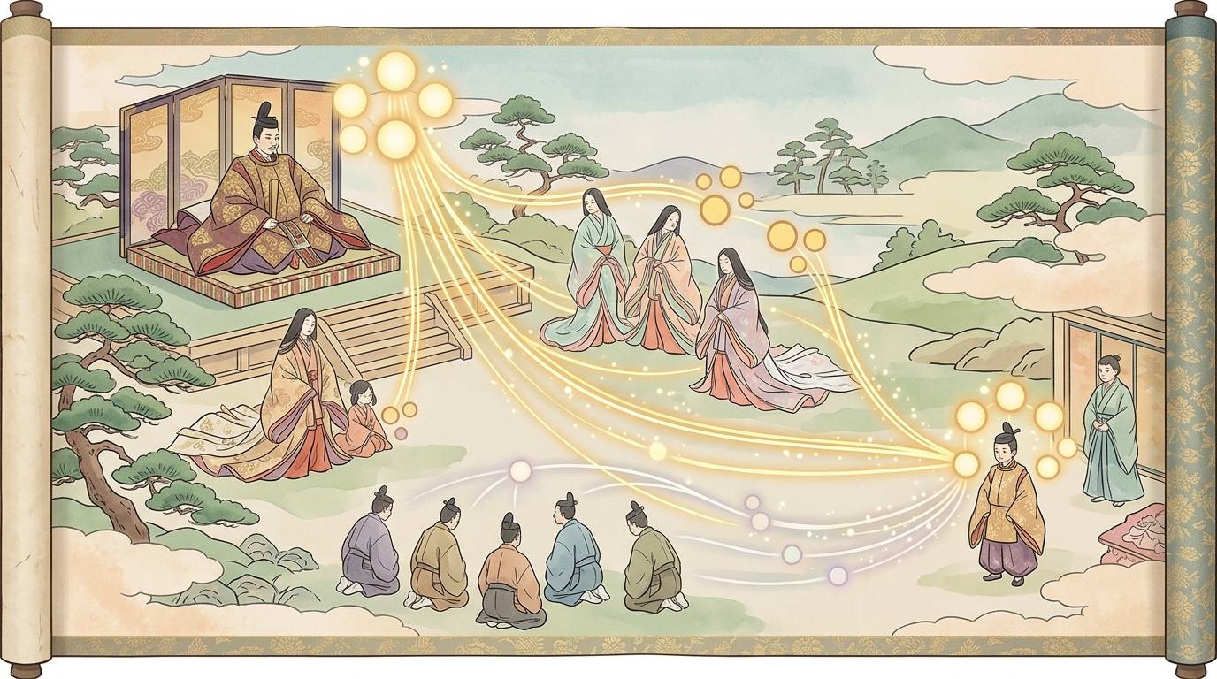 最高敬語と敬意の方向を視覚化したベクトル図解イラスト