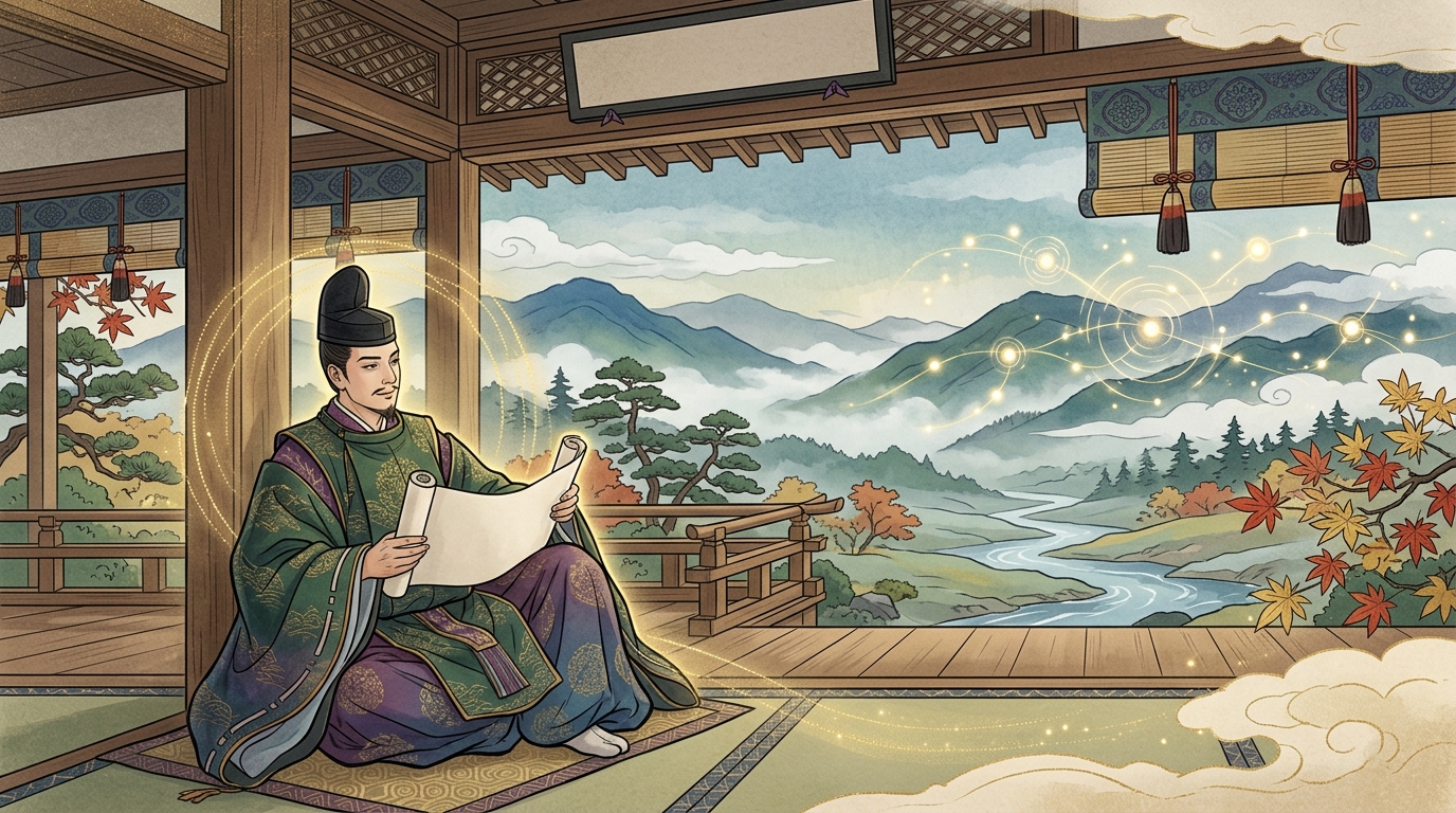 漢詩の船に乗ればよかったと述懐する藤原公任の心情変化イラスト