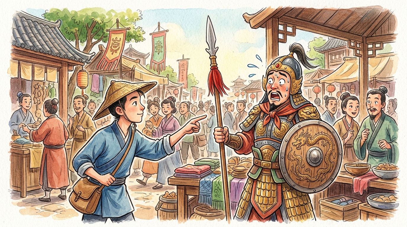 故事成語の矛盾のあらすじと登場人物(質問に凍りつく商人)