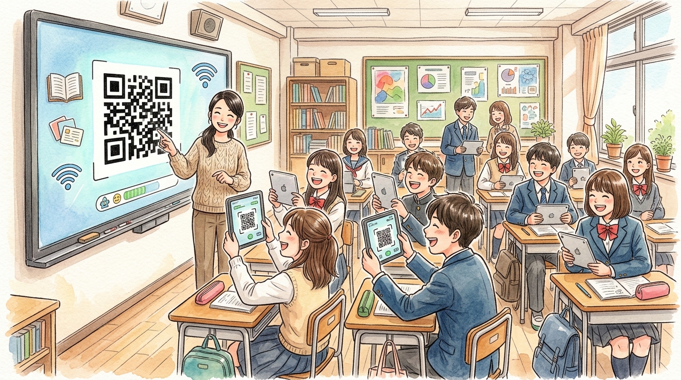 学校・塾で使えるクラスルーム共有機能（先生と生徒のQR配信）