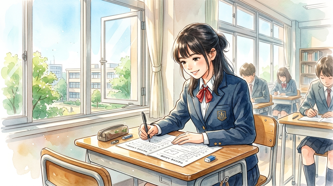 定期テストや大学入試の漢文疑問形問題に自信を持って解答する学習イメージ
