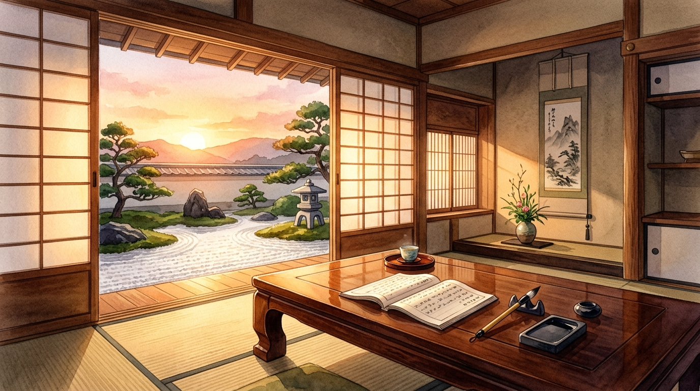 漢文の疑問形と疑問詞の用法を完全攻略した達成感あふれる書斎の夕景