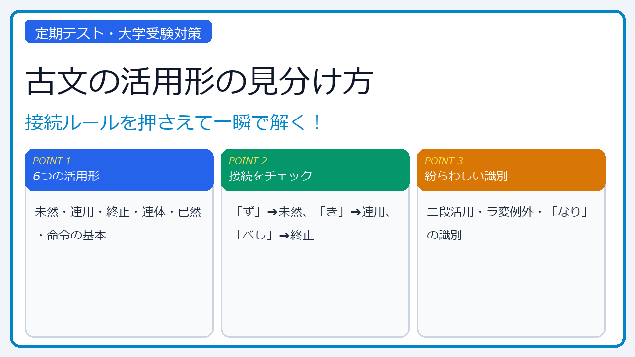 【古文の活用形の見分け方】接続で解くコツと紛らわしい識別を徹底解説