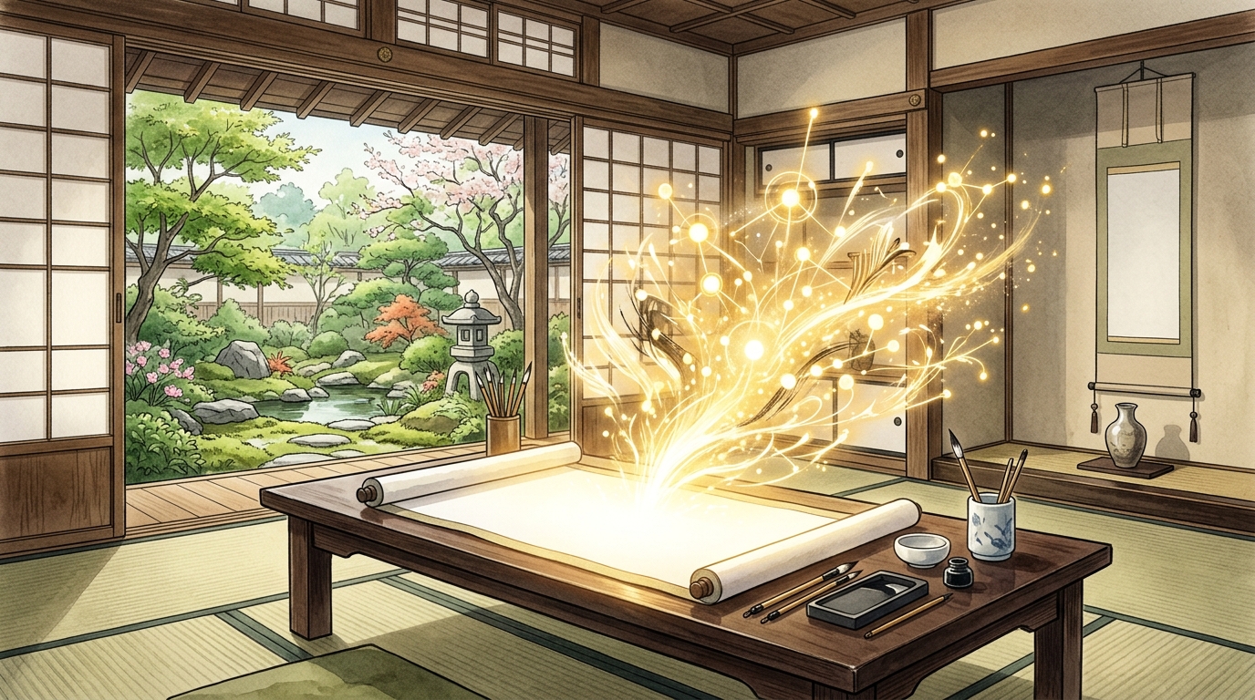 せうとくの真意と芸道の開眼を表す黄金の光のイラスト