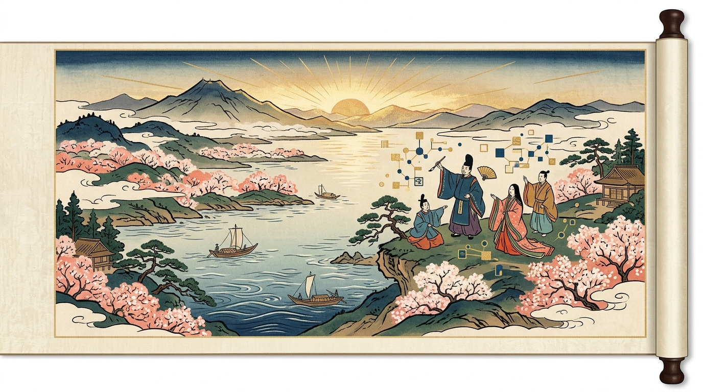 平家物語忠度の都落ちの要点をマスターし満点達成を祝う和風イラスト