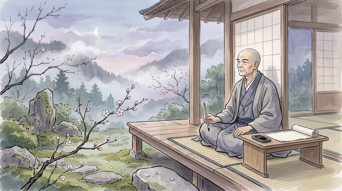 徒然草花は盛りににおける兼好法師の思索とつぼみの桜を描いたアイキャッチイラスト