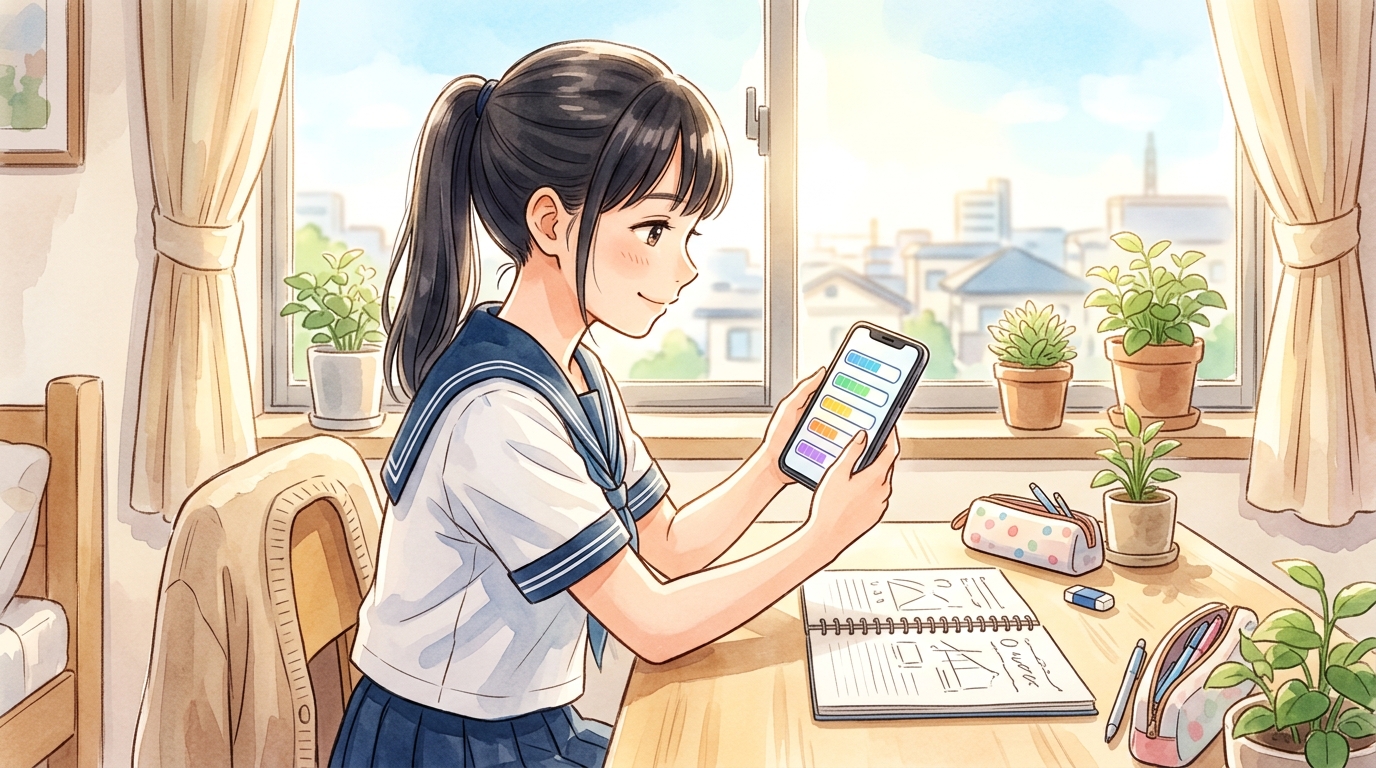 スマホとノートを組み合わせてAIで復習間隔を管理する現代の学習風景