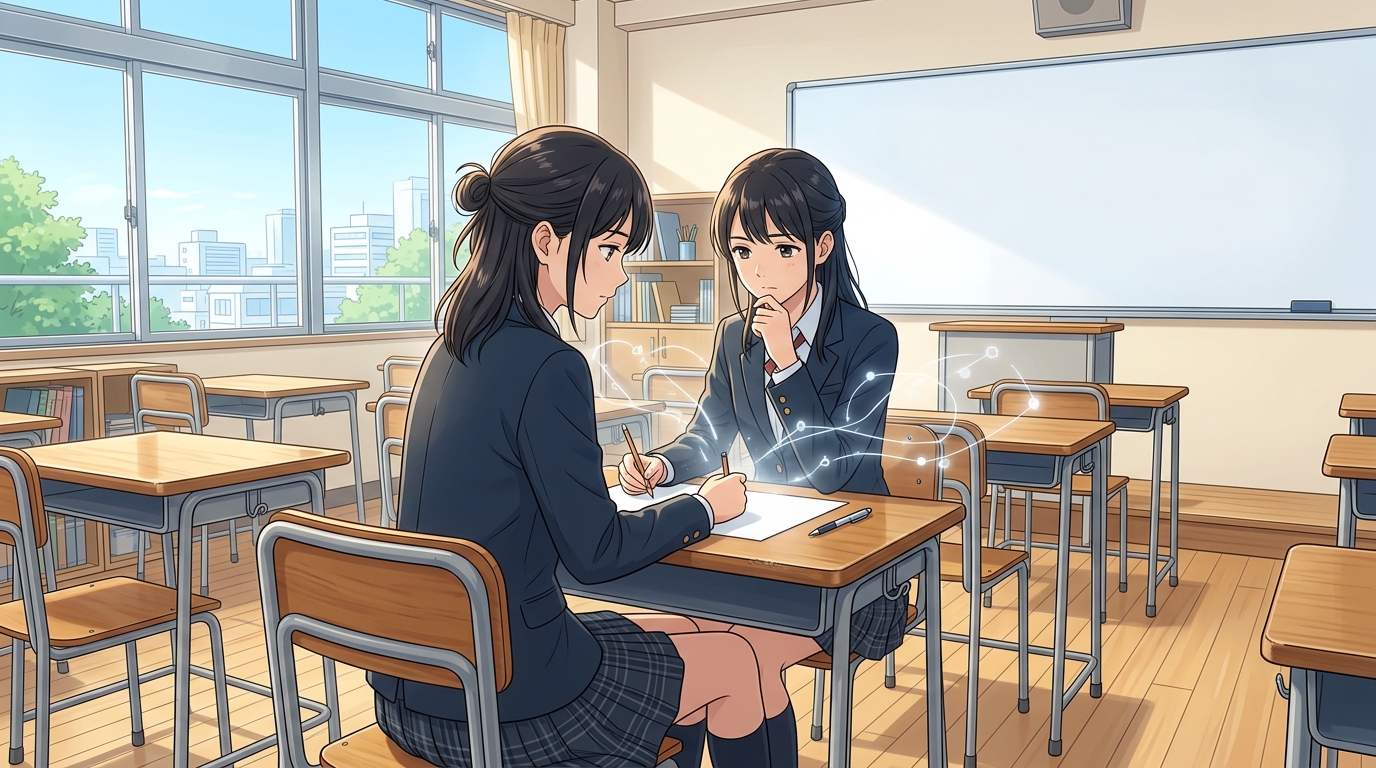 教室で真っ白な紙に向かい思考を整理しながら本質的な理解を深める生徒
