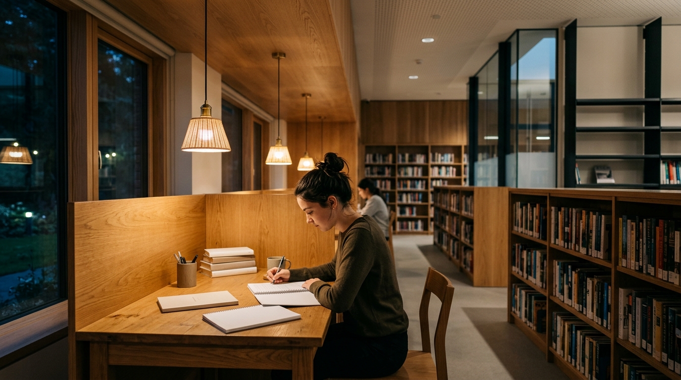 共通テストや二次試験に向けて発展句形を深く学ぶ図書館の学習空間