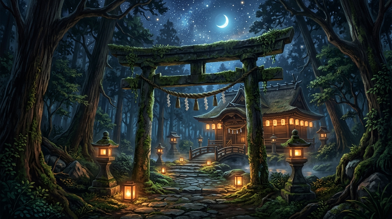 静寂な森の神社と満天の星空