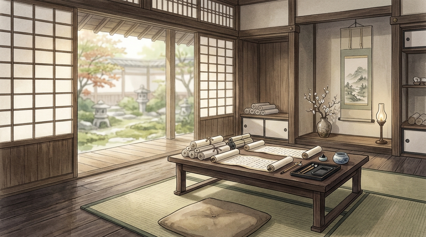 古典を熱心に学ぶ高校生たちの情景