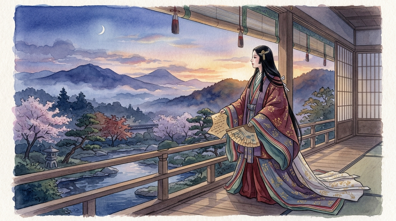 平安時代の女性と手紙の情景