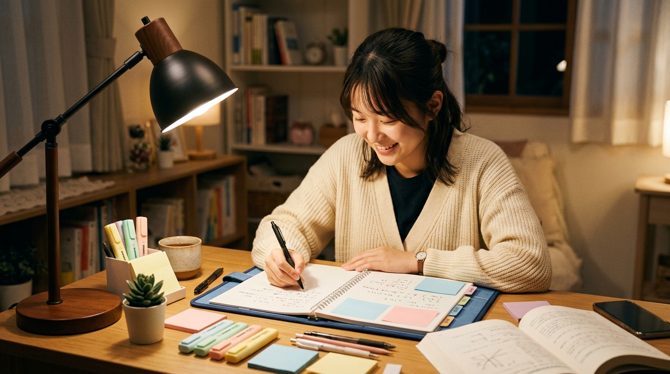 日常の勉強言葉を前向きに言い換えて実践する高校生の姿