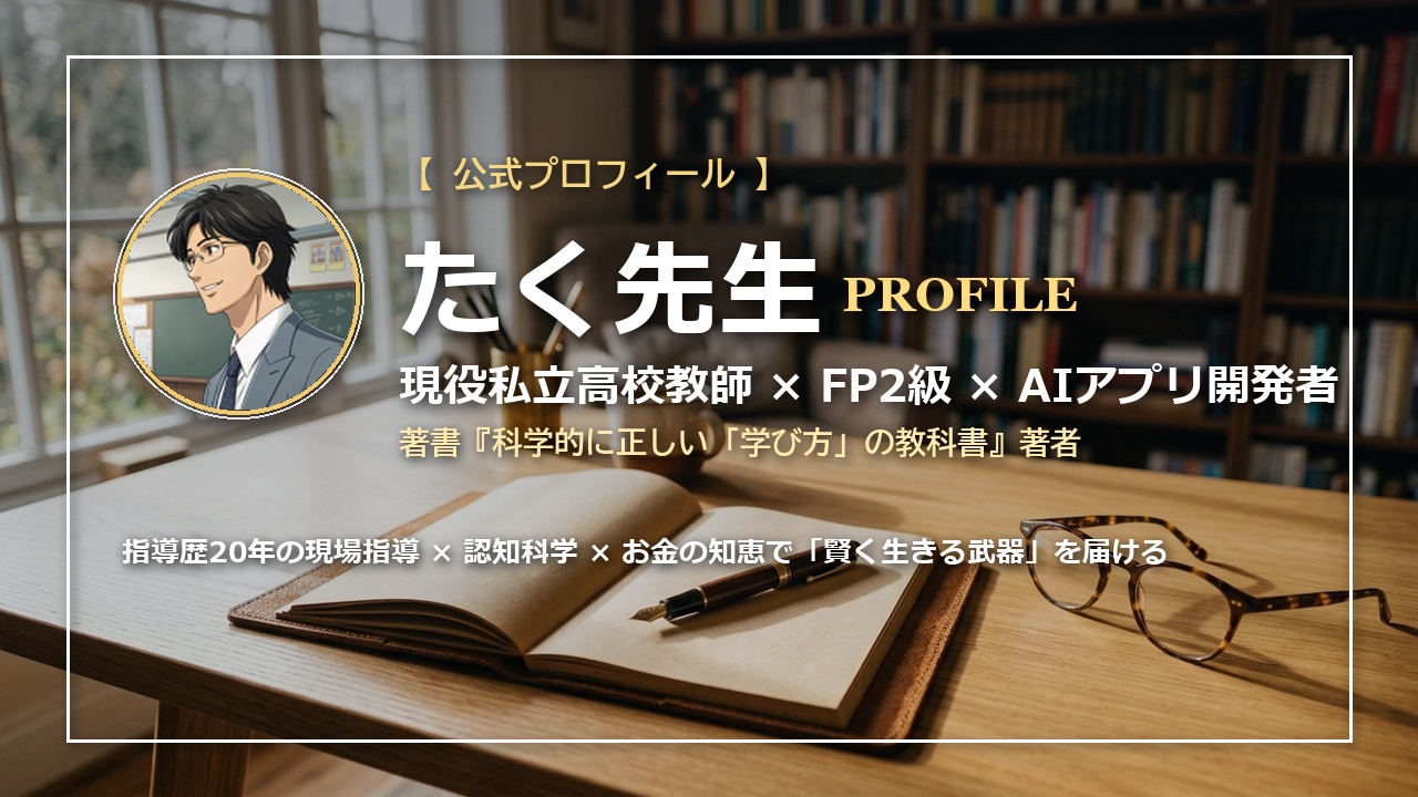 たく先生 公式プロフィール（現役高校教師 / FP2級 / AIアプリ開発者）