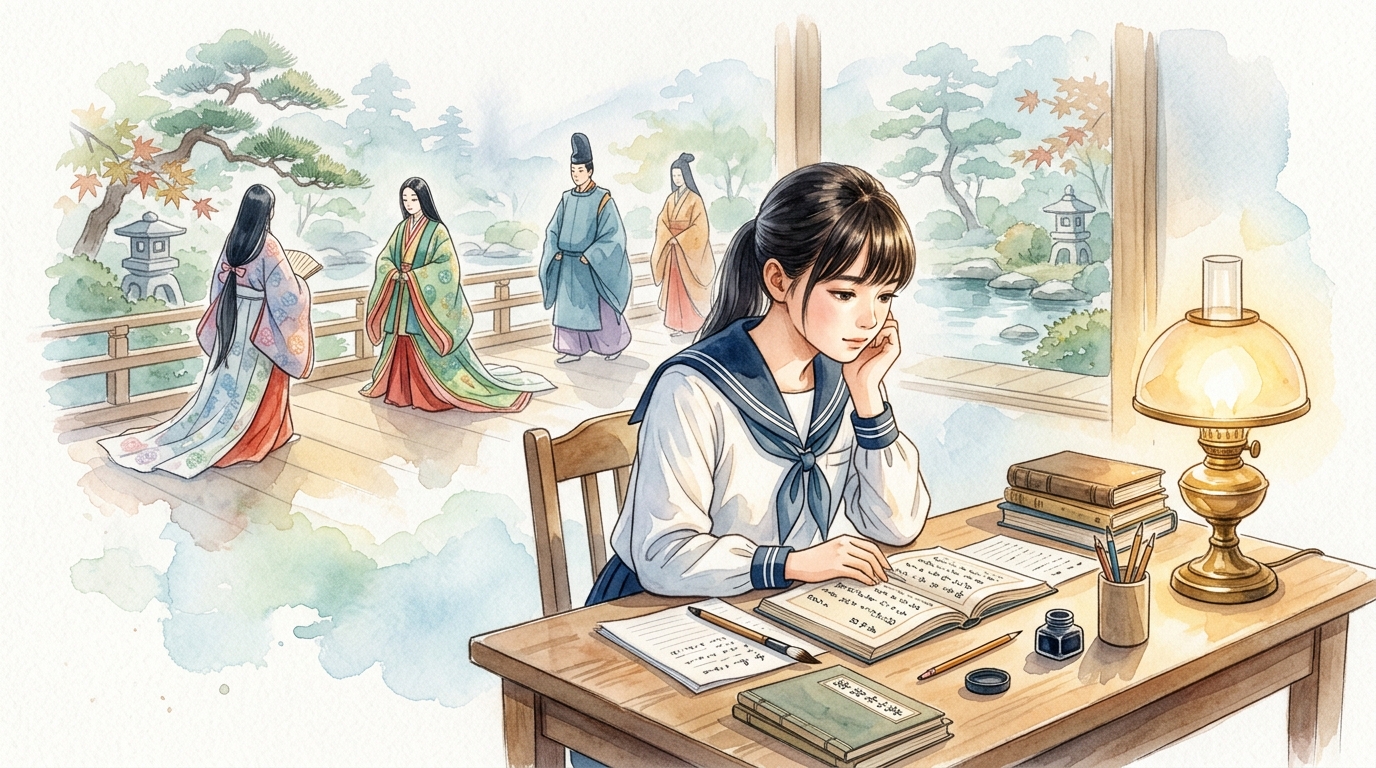 古文単語の丸暗記から長文読解へステップアップする学習イメージ
