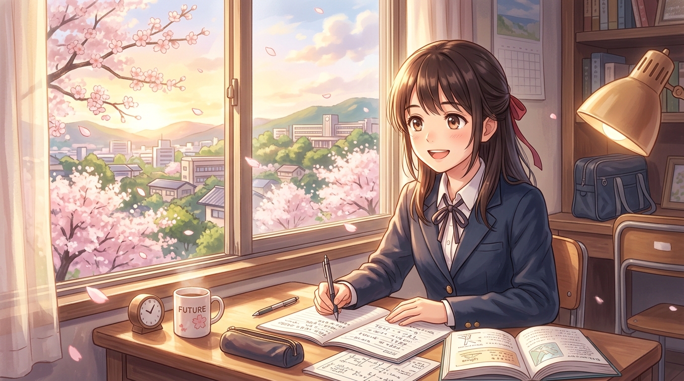 志望動機を恋愛の告白のように真剣に練り上げる高校生の情熱的な学習風景