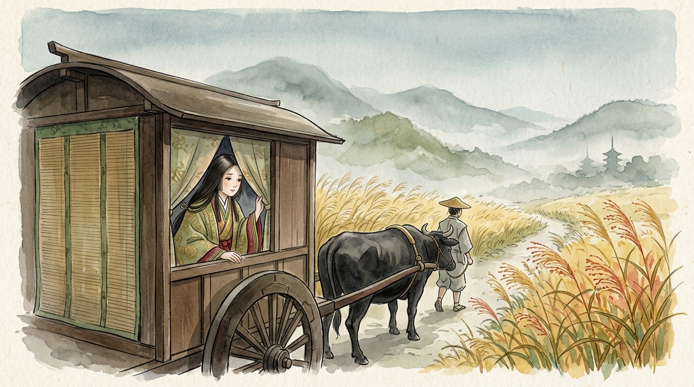 図3: 『更級日記』の作者が上総国から京へと牛車で上洛する旅情あふれる情景