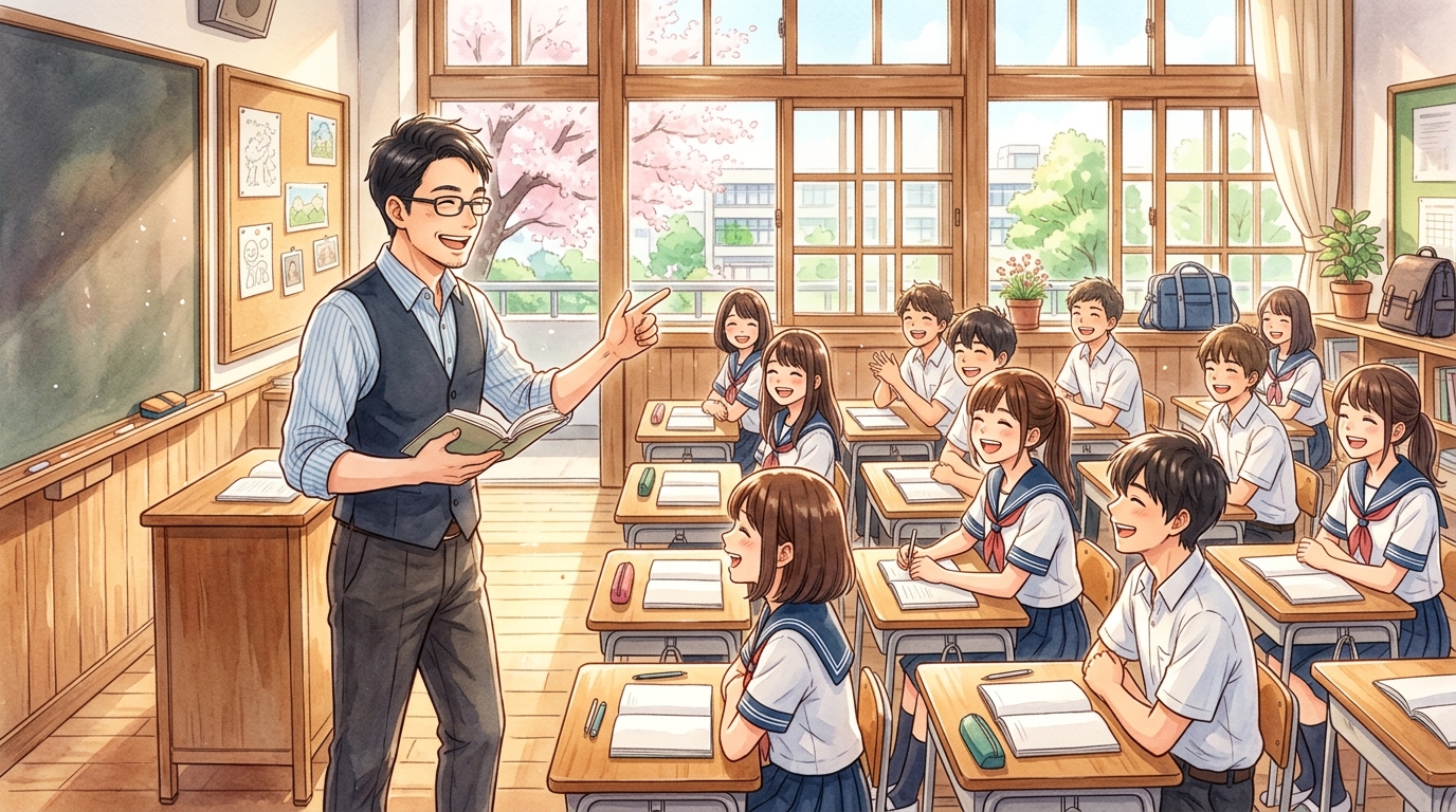 高校の教室で枕草子すさまじきものを学ぶ生徒とたく先生