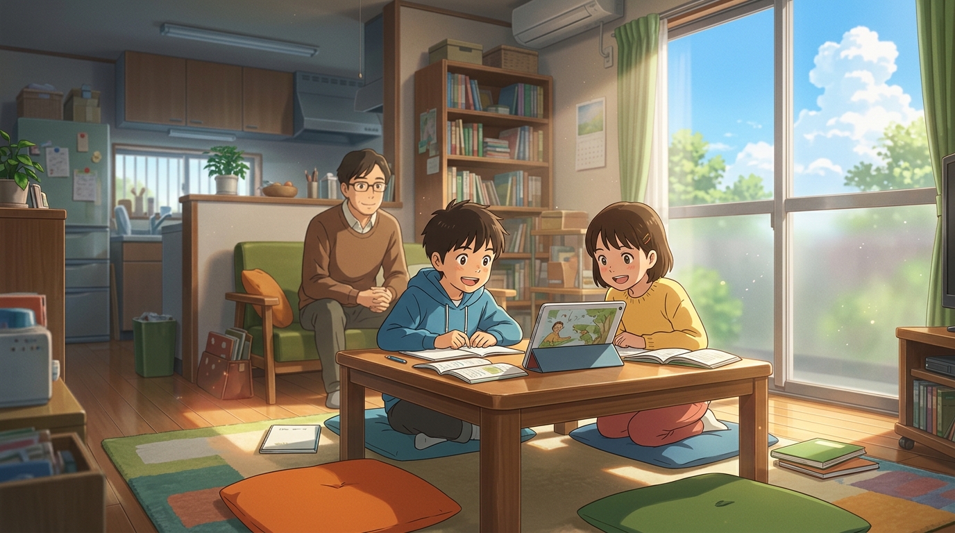 スタディサプリ小学生はいつから始めるべきかリビング学習の様子