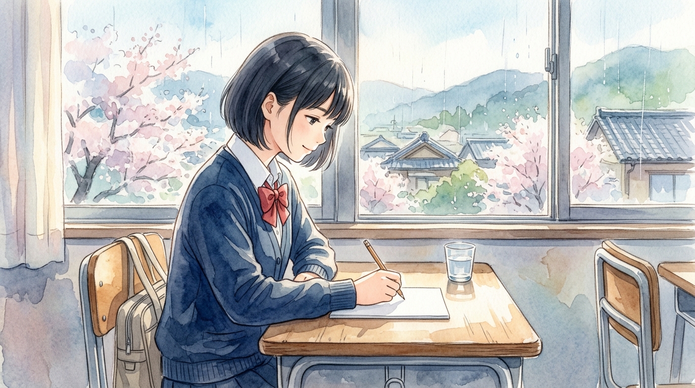 試験開始前にノートの端に気持ちを書き出し心を落ち着ける手元と情景