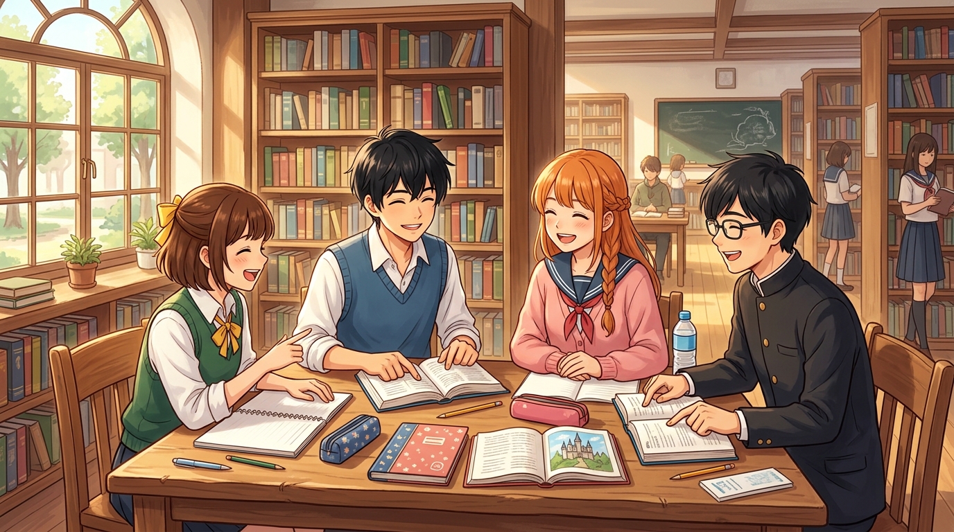 古典を熱心に学ぶ高校生たちの情景