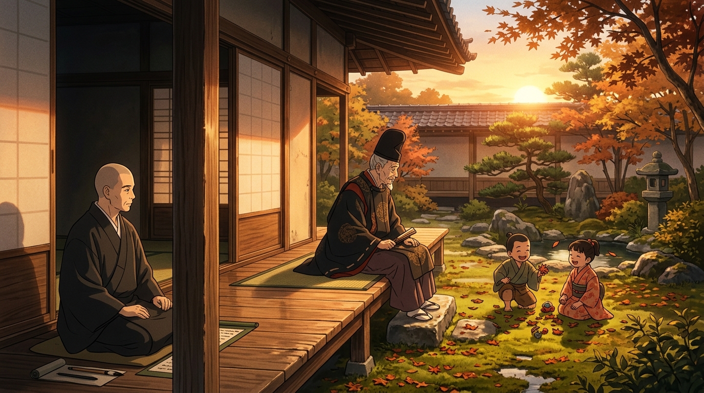 【あだし野の露】夕べの陽に子孫を愛し老いて生にしがみつく姿を見つめる兼好法師