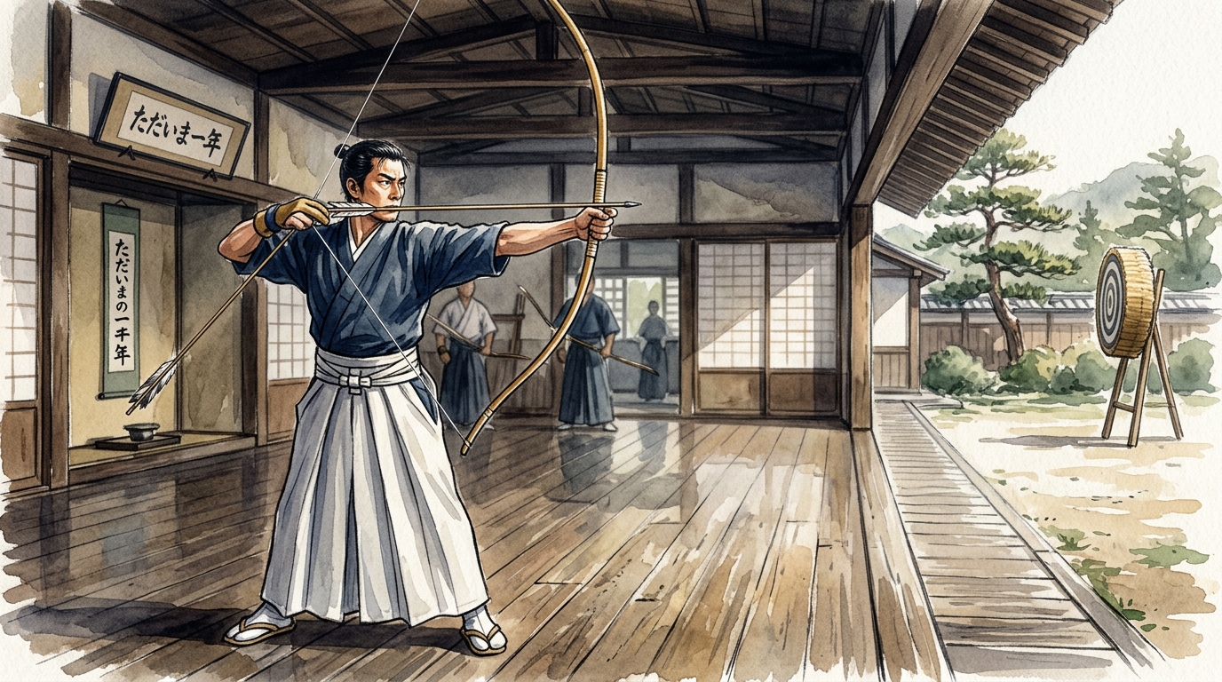 徒然草 ただ今の一念において直ちに行ふ一本の矢に集中する様子