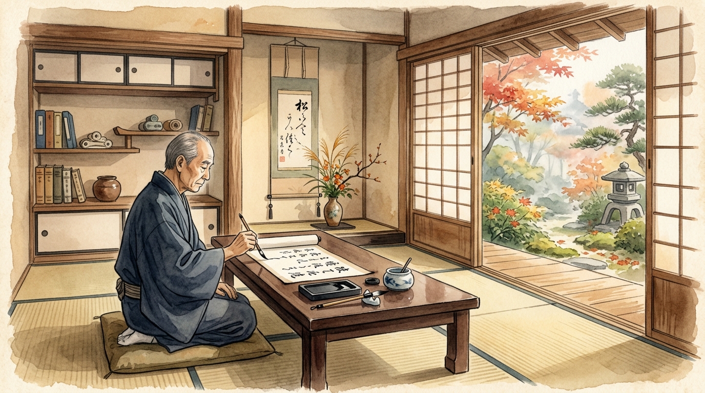古典の学びと奥の細道の読解 和風水彩画