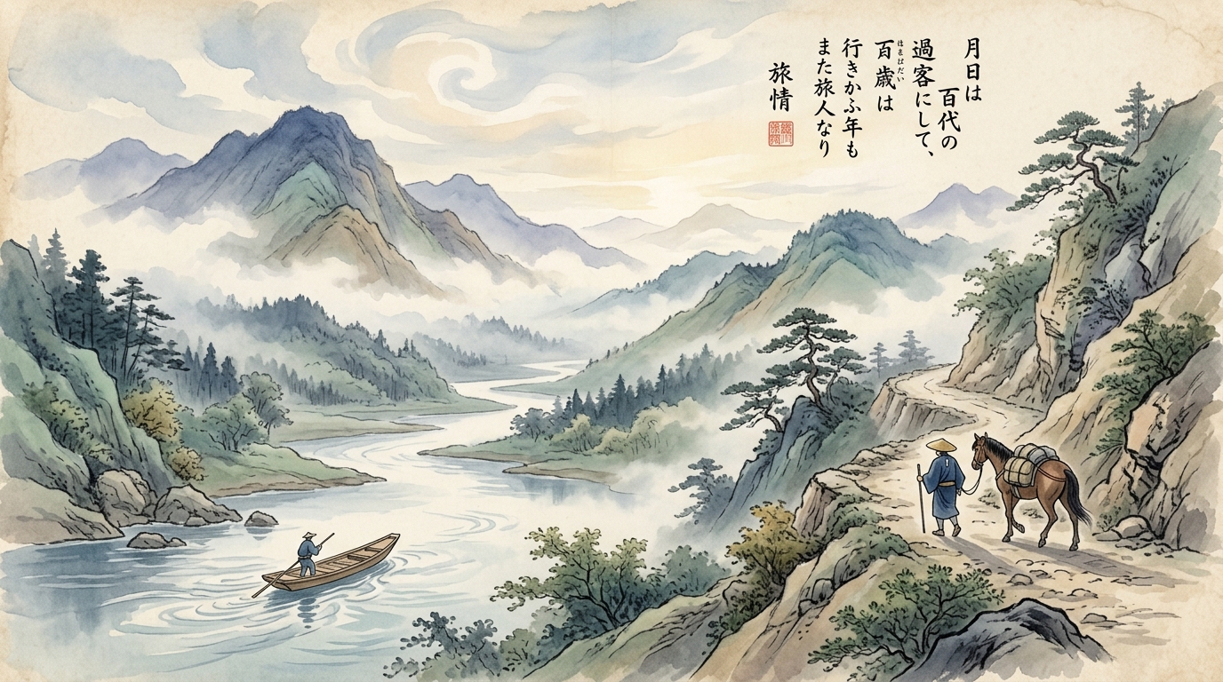 月日は百代の過客にして行き交ふ年もまた旅人なりと舟頭・馬子の情景