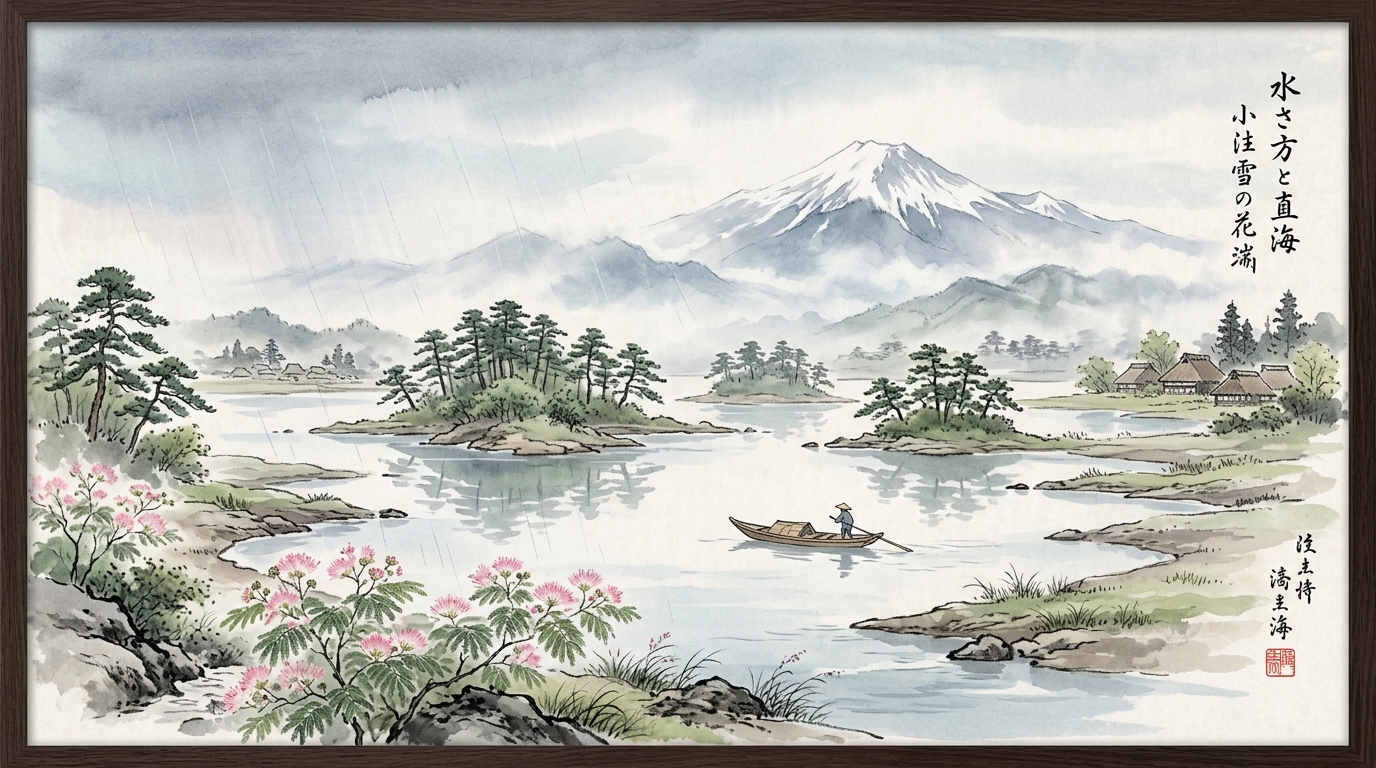 奥の細道 象潟 現代語訳と品詞分解 雨に西施がねぶの花のテスト対策 和風水彩画