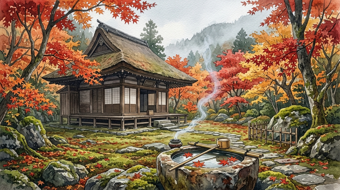 秋の紅葉に包まれる大原寂光院と平家一門を弔う静かな祈り