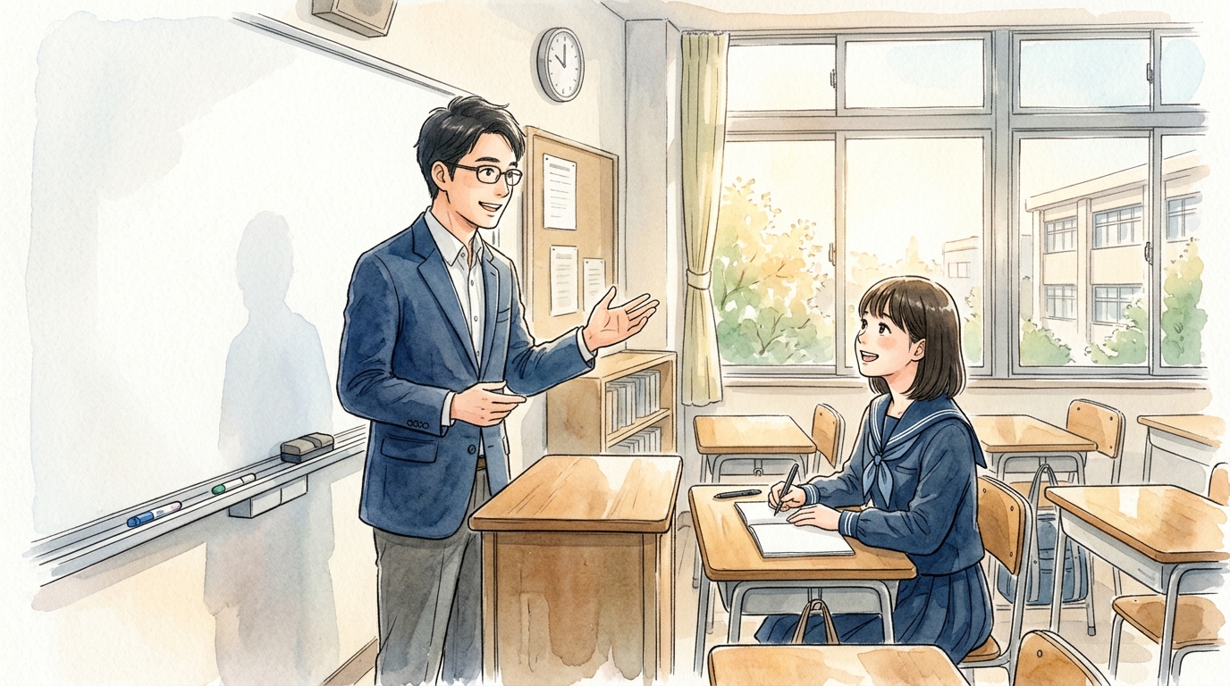 刎頸の交わりの重要句形「所以〜者、以…也」をノートにまとめて勉強する高校生の水彩イラスト