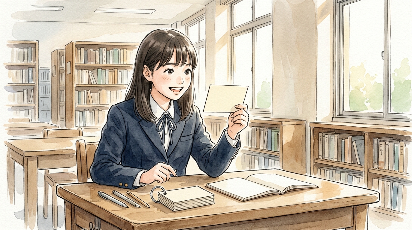 完璧（和氏の璧）の重要句形や上レ点の返り点をノートに整理して勉強する高校生の水彩イラスト